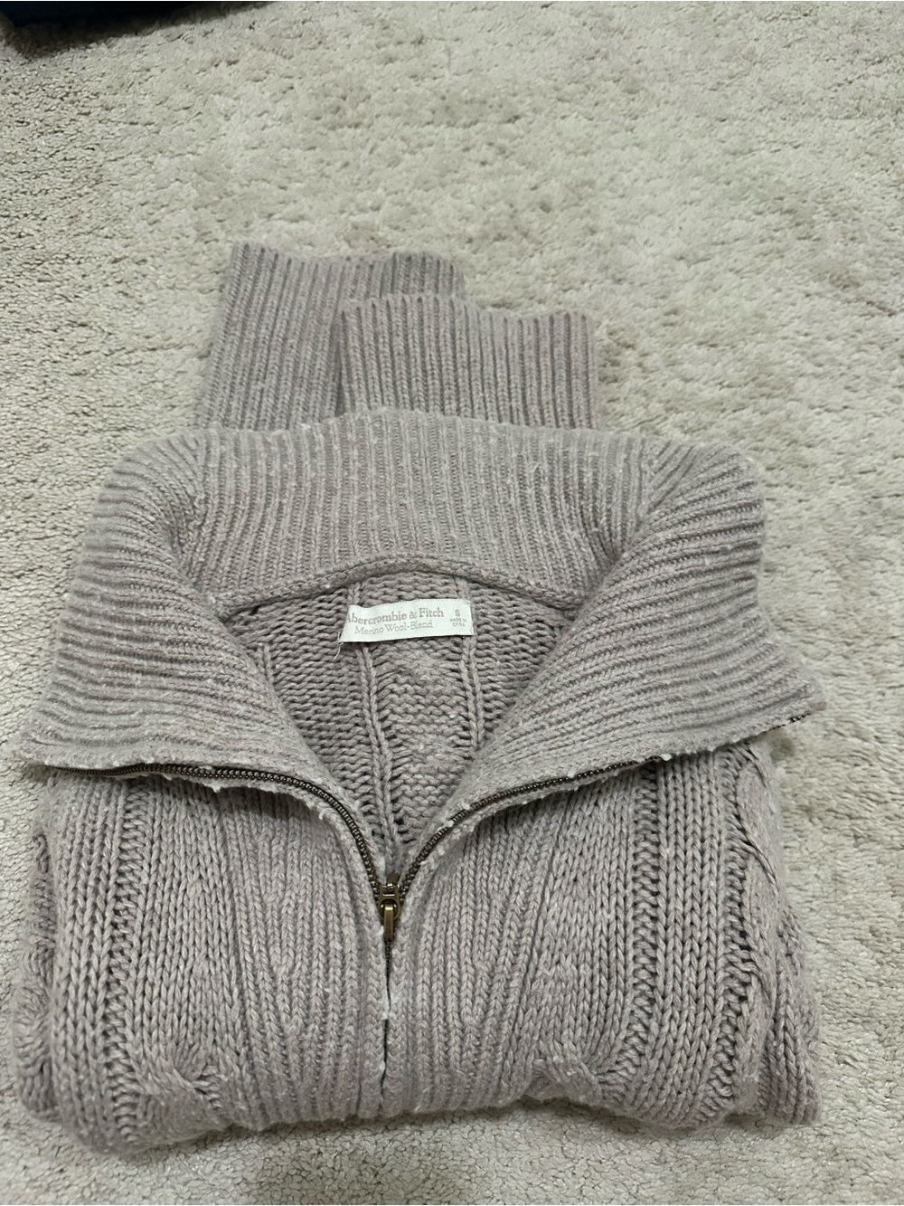 Abercrombie & Fitch Light Taupe Ribbed Half-Zip Turtleneck Sweater